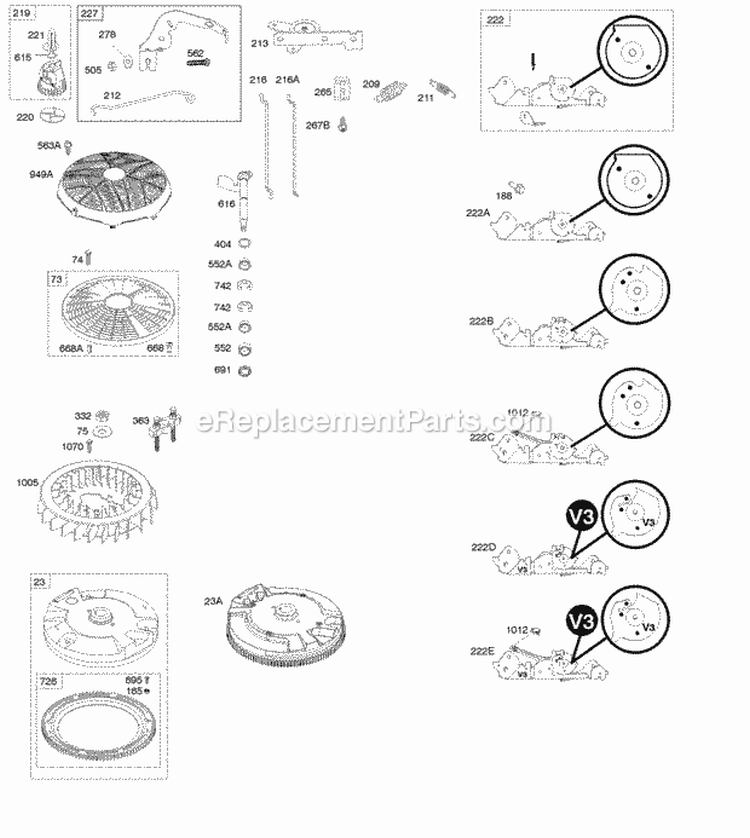 Controls Flywheel Governor Spring Diagram and Parts List for  Briggs and Stratton Engine
